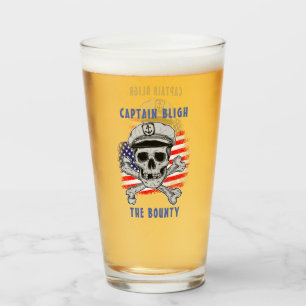 Customize, Captain, Skull & Bones, US Flag, Sailor Glass