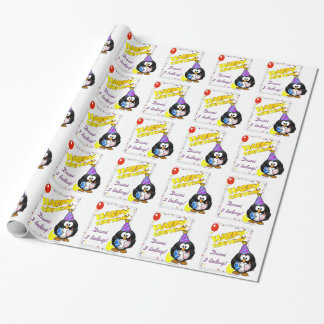 Customize cartoon penguin birthday gift wrap child