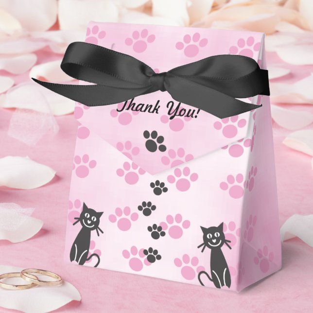 Customize Cat Pink Black Paw Prints Favour Box (Wedding)