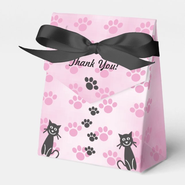 Customize Cat Pink Black Paw Prints Favour Box (Front Side)