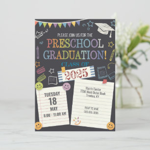 Customize Chalkboard Note Preschool Graduation Cap Invitation