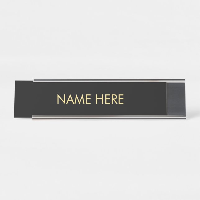 customize, change name text black simil gold desk name plate (Front)