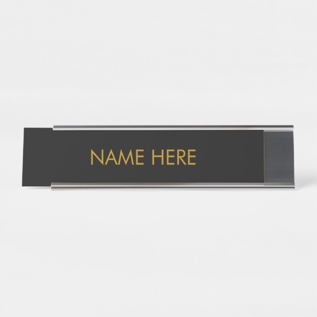 customize, change name text black simil gold desk name plate (Front)