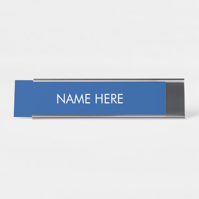 customize, change name text blue white desk name plate (Front)