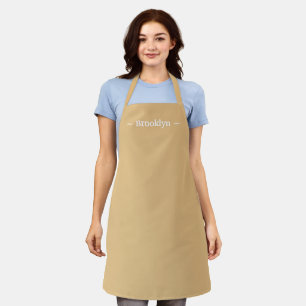 customize change name text camel khaki white apron