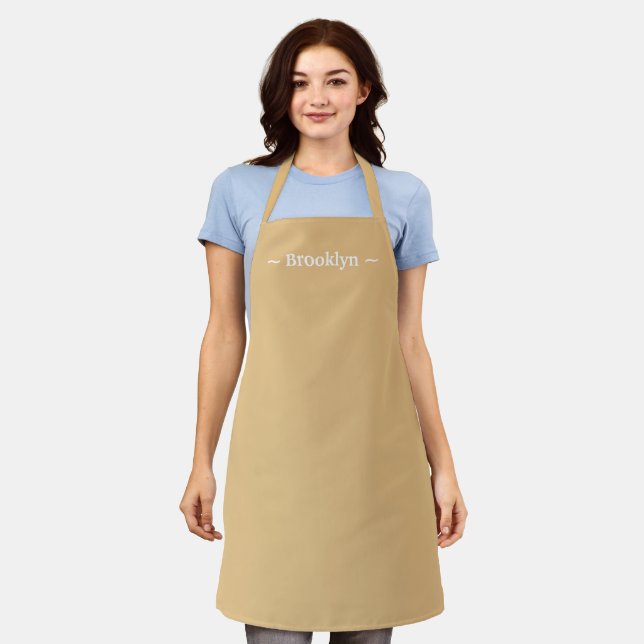 customize change name text camel khaki white apron (Worn)