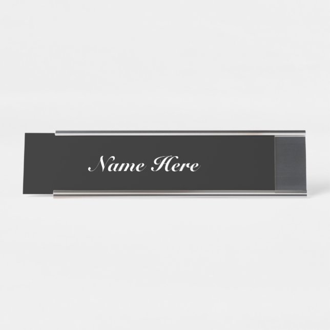 customize, change name text classic black white desk name plate (Front)