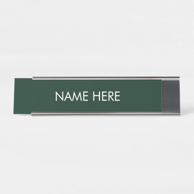 customize, change name text dark green white desk name plate (Front)
