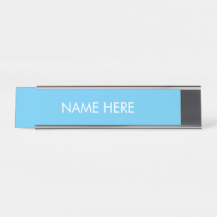customize, change name text light blue white desk name plate