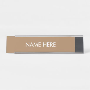 customize, change name text light brown white desk name plate