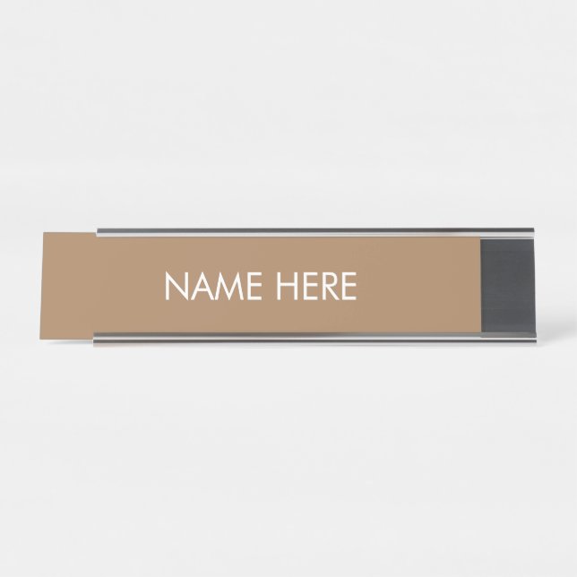 customize, change name text light brown white desk name plate (Front)