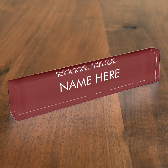 customize, change name text maroon wine white nameplate (Side)