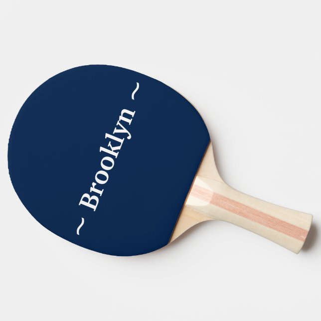 customize change name text navy blue white ping pong paddle (Side)