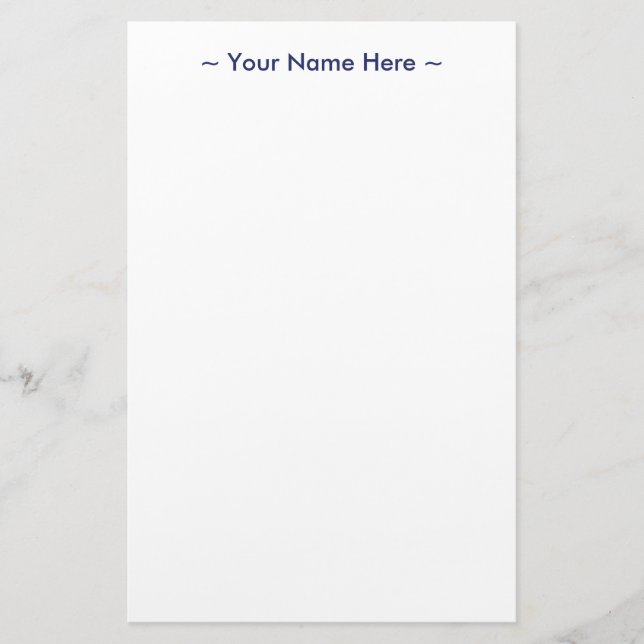 customize change name text navy blue white stationery (Front)