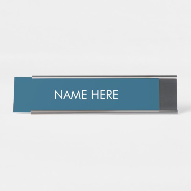 customize, change name text teal blue white desk name plate (Front)