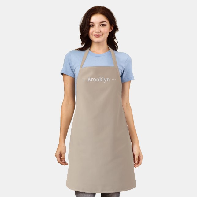customize change name text white beige tan apron (Worn)