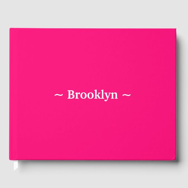 customize change name text white fuchsia pink guest book (Front)