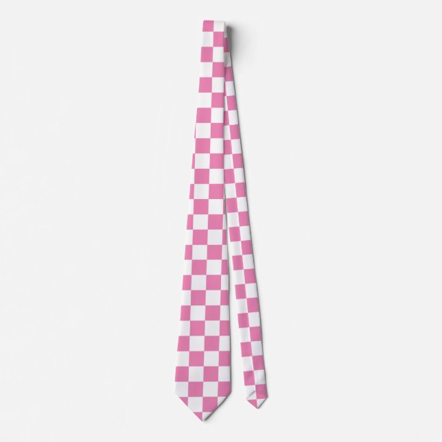Customize Chequered Pink and White Tie (Front)