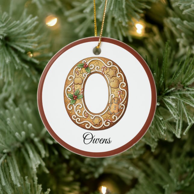 Customize Christmas Gingerbread Letter O Monogram Ceramic Ornament (Tree)