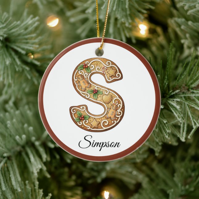 Customize Christmas Gingerbread Letter S Monogram Ceramic Ornament (Tree)
