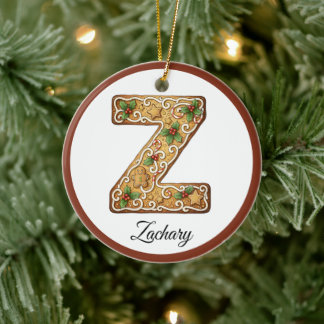 Customize Christmas Gingerbread Letter Z Monogram Ceramic Ornament