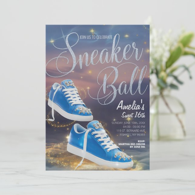 Customize Cinematic Sneaker Ball Birthday Starry Invitation (Standing Front)