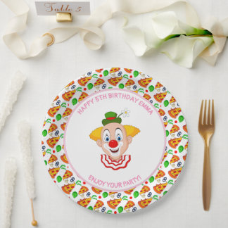 Customize Clown Pizza Birthday Party Little Girl Paper Plate