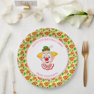 Customize Clown Pizza Birthday Party Little Girl Paper Plate