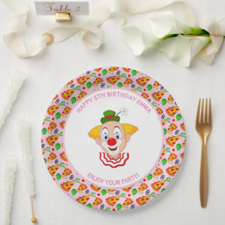 Customize Clown Pizza Birthday Party Little Girl Paper Plate