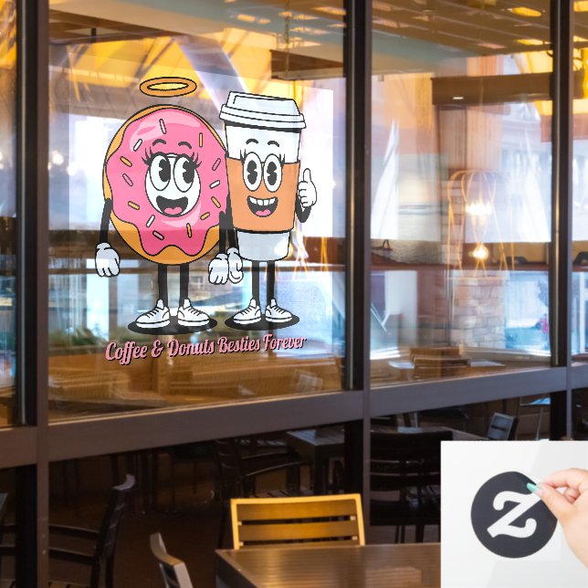 Customize Coffee And Doughnuts Besties Forever Pro Window Cling (Restaurant Window)