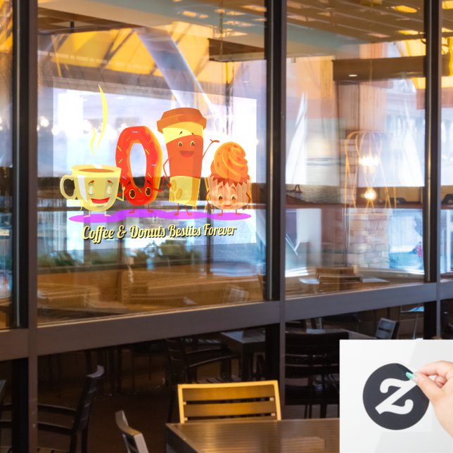 Customize Coffee And Doughnuts Besties Forever Pro Window Cling (Restaurant Window)