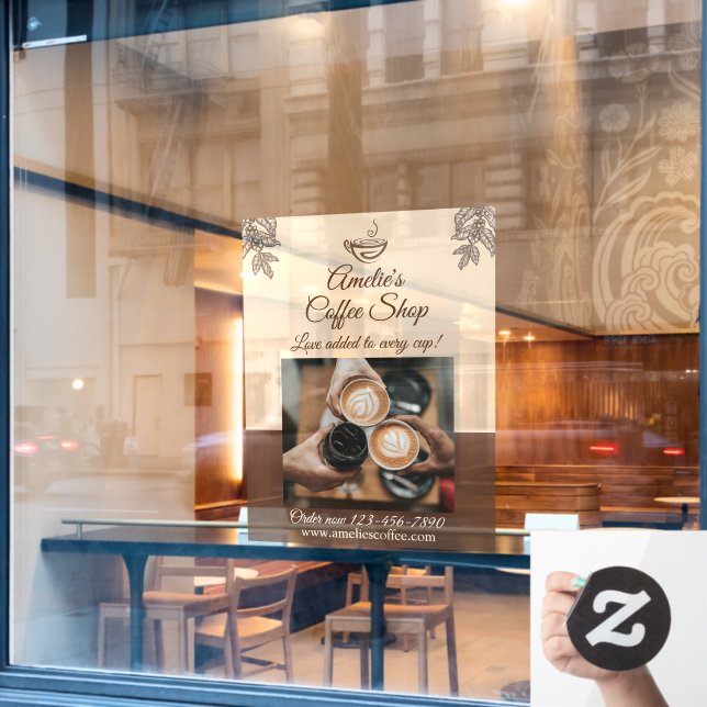 Customize Coffee Shop Business Front Medium  Window Cling (Cafe Window)