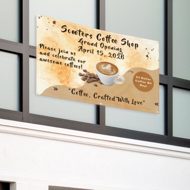 Customize Coffee Shop Grand Opening Special Day  Banner (Outside Building)