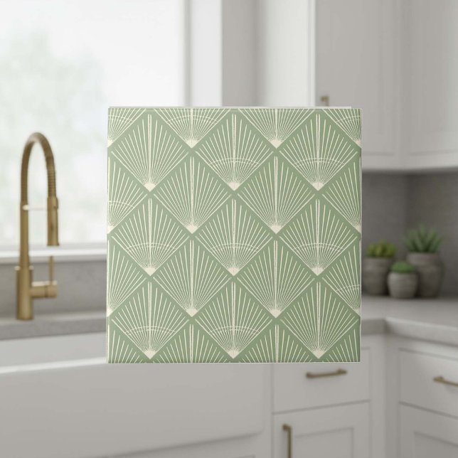 Customize Colors Art Déco Fan Lines Sage ID1188 Tile (Creator Uploaded)