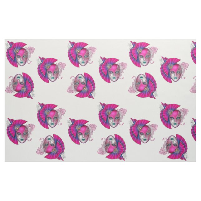 Customize Colour Masquerade Mardi Gras Mask Fucshi Fabric (Fat Quarter)