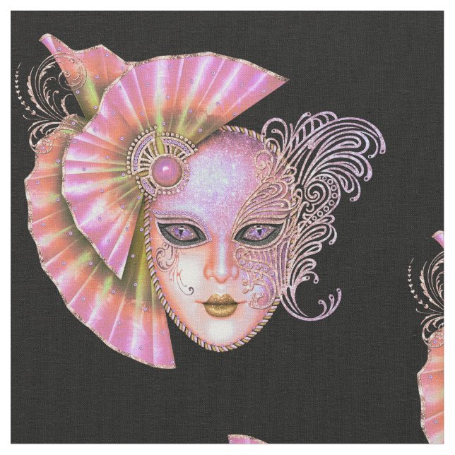 Customize Colour Masquerade Mardi Gras Mask PINK Fabric (Close Up)