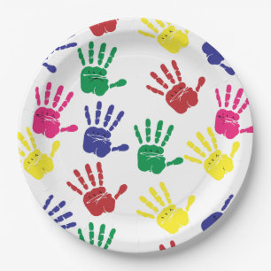Customize Colourful Handprints Paper Plate