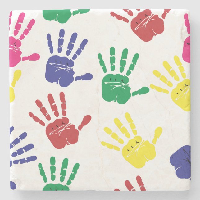 Customize Colourful Handprints Stone Coaster (Front)