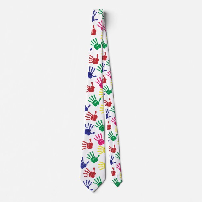 Customize Colourful Handprints Tie (Front)