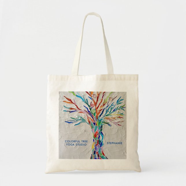 Customize Colourful Tree Yoga Studio Promotional Tote Bag (Front)