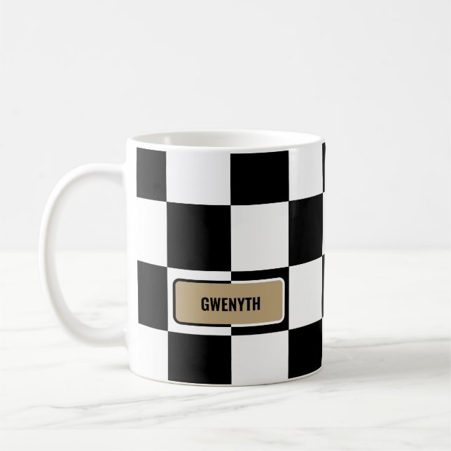 Customize Colours & Personalize Chequered Coffee Mug (Left)