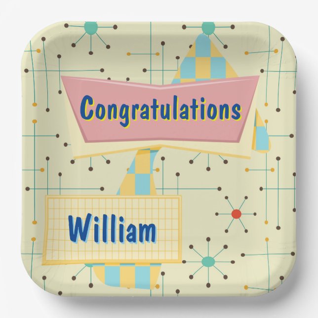 Customize Congratulations Retro Paper Plate (Front)