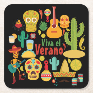 Customize Cool Mexico Monuments Design Square Paper Coaster