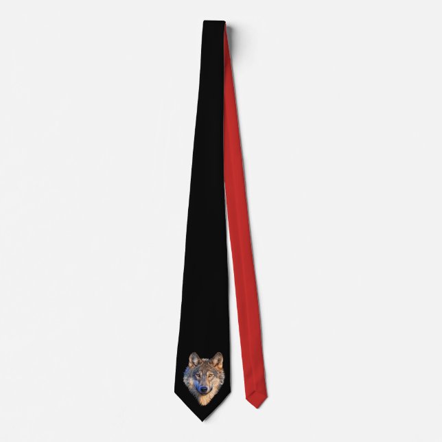 Customize Cool Red-Black Tie with Wolf Head (Front)