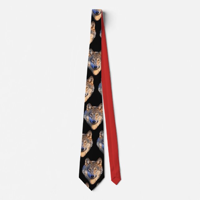 Customize Cool Red-Black Tie with Wolf Head (Front)