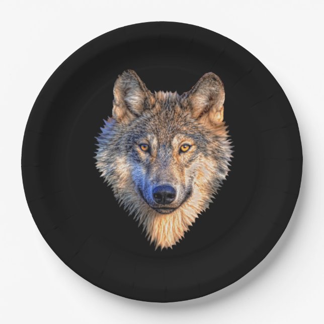 Customize Cool Wolf Head Party Paper Plate (Front)