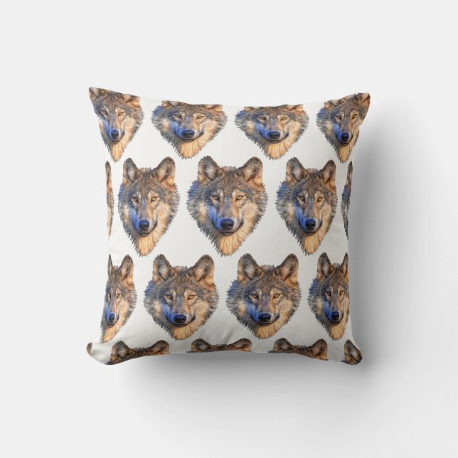 Customize Cool Wolf Head Throw Pillow (Front)