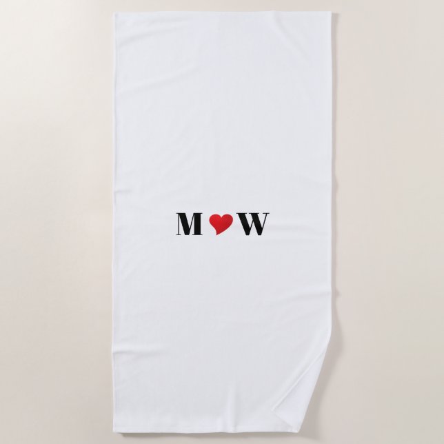 Customize Couple initials A Loves B red heart Beach Towel (Front)