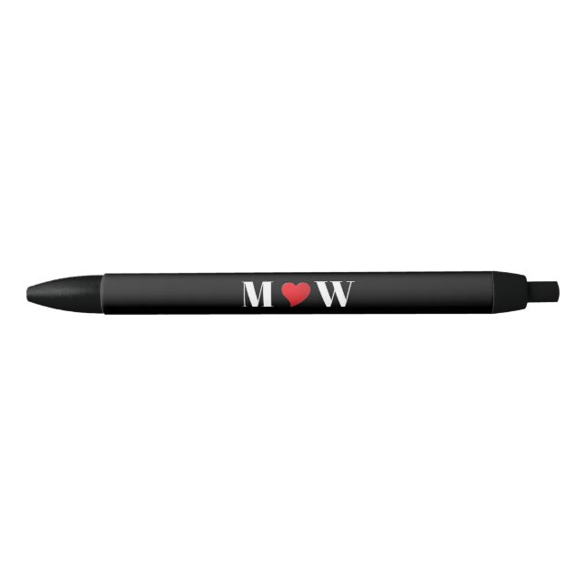 Customize Couple initials A Loves B red heart Black Ink Pen (Front)