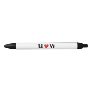 Customize Couple initials A Loves B red heart Black Ink Pen
